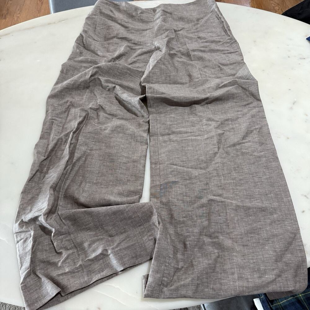 WILLI SMITH Women's 14 Brown 55% Linen 45% Cotton Wide Leg Work Pants Casual